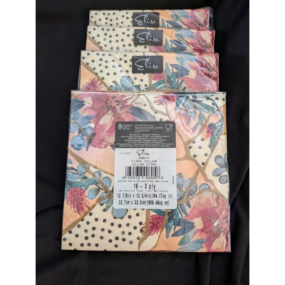 LOT OF 4 SETS Elise Floral Collage Napkins Cocktail, Guest Towl & Dinner Napkin - Picture 6 of 12